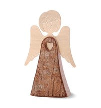Wooden Bark Angel With Golden Wings