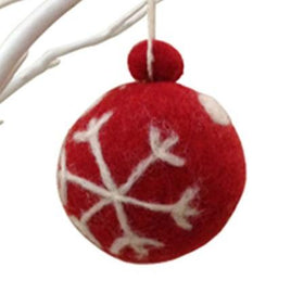 Felt Hanging Red Bauble With White Snowflake