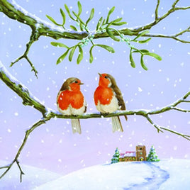 Christmas Card: Robins Under the Mistletoe