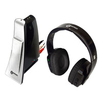 CL7400 Wireless Headphones showing the red and white component RCA audio inputs in the transmitter/charging station