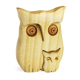 Polished Wooden Owl With Baby Owl